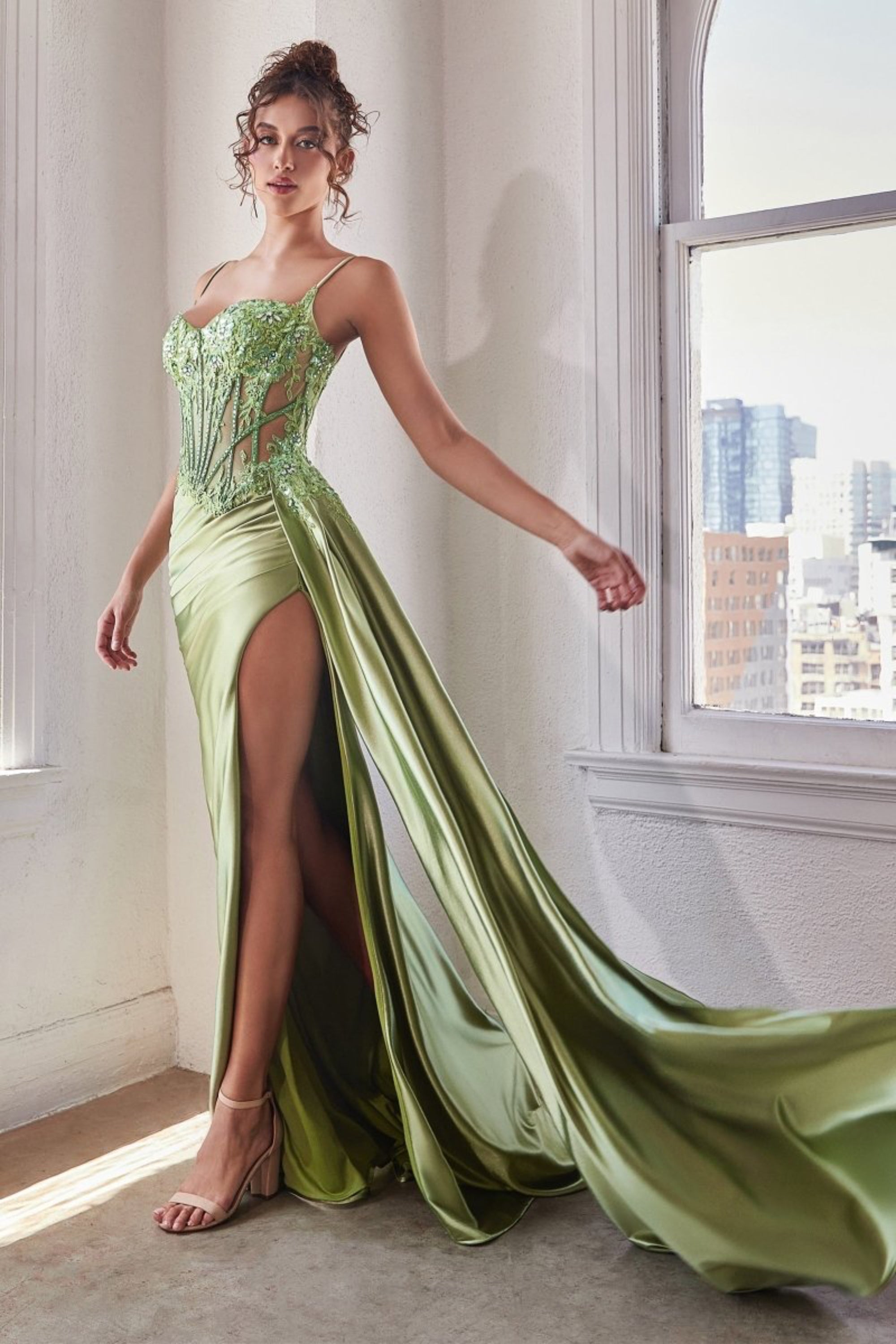 YLA LACE & SATIN MAXI DRESS